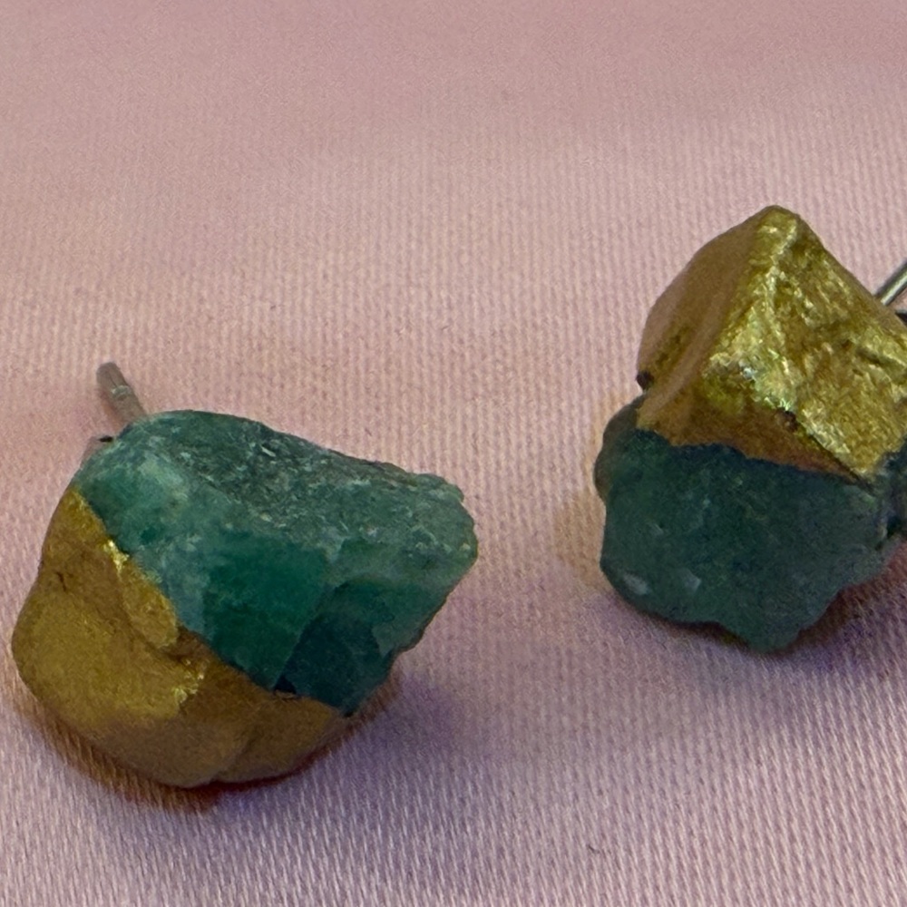 Gold Dipped Aquamarine Stud Earrings set